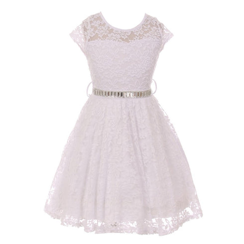 Big Girls Lace Glitter Stone Belt Special Occasion Skater Dress 8-14 - SophiasStyle.com